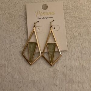 Pomina Gold Drop Earrings with Light Green Inlay